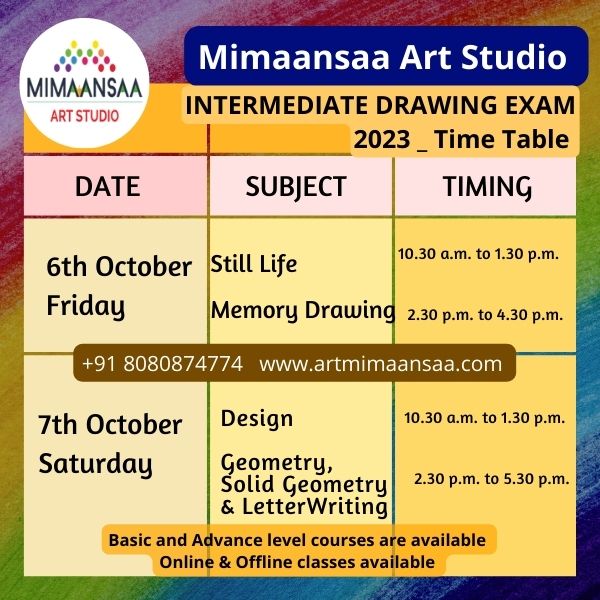 Time Table for Intermediate Drawing Exam Art Exam 2022